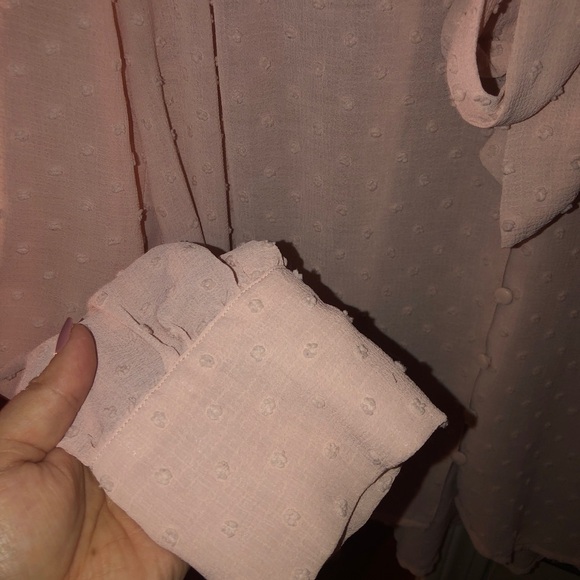 Blu Pepper Light Pink Swiss Dot Long Sleeve Bow Blouse Top - Picture 8 of 9